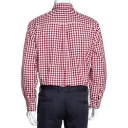 Pre Owned قميص بربري أكمام طويلة قطن كاروهات هرينغبون كريمي وأحمر XL