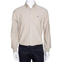 Burberry Beige Chambray Cotton Button Down Long Sleeve Shirt S