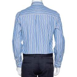 مملوكة مسبقًا قميص بربري أكمام طويلة أزرار أمامية قطن مخطط أزرق S