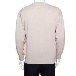 Pre Owned Burberry Vintage Beige Merino Wool V Neck Sweater XL