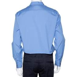 Pre Owned قميص بربري بريت كامبريدج أكمام طويلة قطن سترتش أزرق L