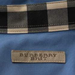 Pre Owned قميص بربري بريت كامبريدج أكمام طويلة قطن سترتش أزرق L