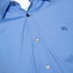 Pre Owned قميص بربري بريت كامبريدج أكمام طويلة قطن سترتش أزرق L