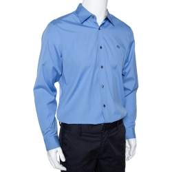 Pre Owned قميص بربري بريت كامبريدج أكمام طويلة قطن سترتش أزرق L