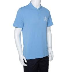 Burberry Blue Logo Embroidered Cotton Pique Polo T-Shirt XL