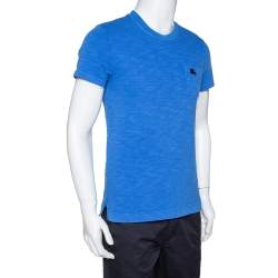 Pre Owned تي شيرت بربري بريت مزين شعار الماركة معدن تريكو قطن أزرق مقاس صغير (سمول)