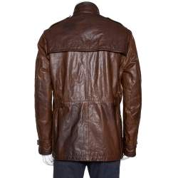 Pre Owned Burberry Brown Leather Button Front Jacket L