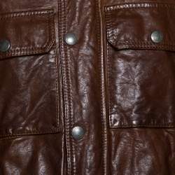Pre Owned Burberry Brown Leather Button Front Jacket L