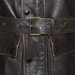 Pre Owned Burberry Brit Brown Leather Belted Jacket L