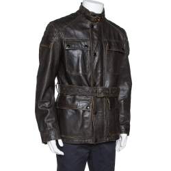 Pre Owned Burberry Brit Brown Leather Belted Jacket L