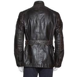 Pre Owned Burberry Brit Brown Leather Belted Jacket L