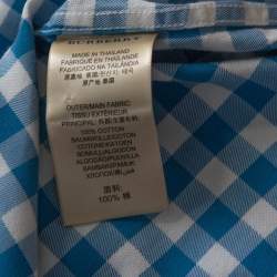 مملوكة مسبقًا قميص بربري أكمام قصيرة قطن كاروهات غينغهام أزرق S