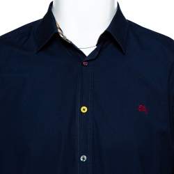 مملوكة مسبقًا Burberry Navy Blue Cotton Multi Button Long Sleeve Shirt XL