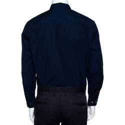 مملوكة مسبقًا Burberry Navy Blue Cotton Multi Button Long Sleeve Shirt XL