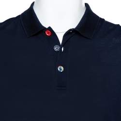 Pre Owned Burberry Navy Blue Cotton Pique Button Detail Polo T-Shirt L