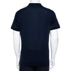 Pre Owned Burberry Navy Blue Cotton Pique Button Detail Polo T-Shirt L
