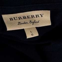 Pre Owned Burberry Navy Blue Cotton Pique Button Detail Polo T-Shirt L