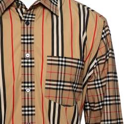 Pre Owned Burberry Beige Patchwork Stretch Cotton Classic Fit Shirt XL