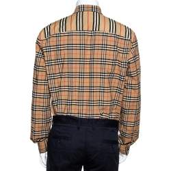 Pre Owned Burberry Beige Patchwork Stretch Cotton Classic Fit Shirt XL