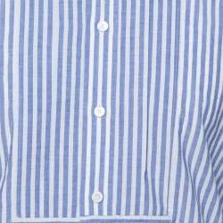 Pre Owned قميص بربري أسوار مزدوج بنفلت طية أمامية قطن مخطط أزرق L