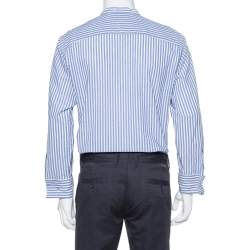 Pre Owned قميص بربري أسوار مزدوج بنفلت طية أمامية قطن مخطط أزرق L