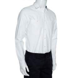 Pre Owned قميص بربري أزرار أمامية حافة كاروهات مغاير أكسفورد قطن أبيض M