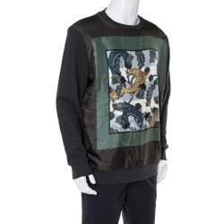 Pre Owned Burberry Black Printed Silk & Knit Sweatshirt XL