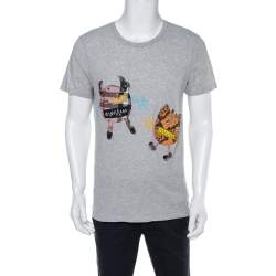 Burberry Grey Melange Cotton Creature Motif Embellished T-Shirt M