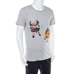 Burberry Grey Melange Cotton Creature Motif Embellished T-Shirt M