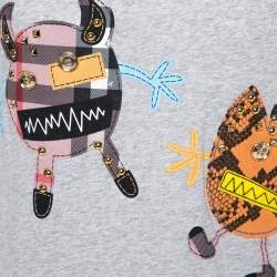 Burberry Grey Melange Cotton Creature Motif Embellished T-Shirt M