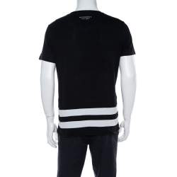 Pre Owned Burberry Black Cotton Striped Panel Radley T-Shirt L