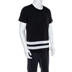 Pre Owned Burberry Black Cotton Striped Panel Radley T-Shirt L
