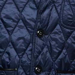 Pre Owned Burberry Brit Navy Blue Leather Trim Detail Quilted Jacket M
