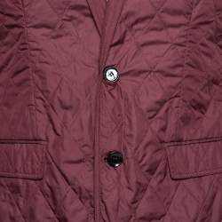 Pre Owned Burberry Burgundy Quilted Synthetic Long Jacket L