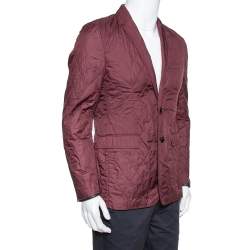 Pre Owned Burberry Burgundy Quilted Synthetic Long Jacket L