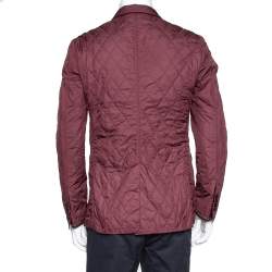 Pre Owned Burberry Burgundy Quilted Synthetic Long Jacket L