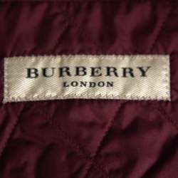Pre Owned Burberry Burgundy Quilted Synthetic Long Jacket L