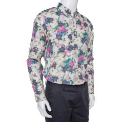 Pre Owned قميص بربري أزرار أمامية قطن طباعة زهور ألوان ماء متعدد الألوان مقاس كبير