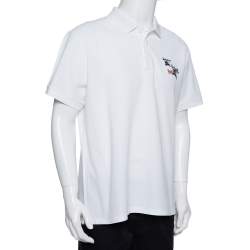 Pre Owned Burberry White Cotton Pique Triple Archive Logo Embroidered Polo T-Shirt XL
