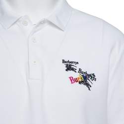 Pre Owned Burberry White Cotton Pique Triple Archive Logo Embroidered Polo T-Shirt XL