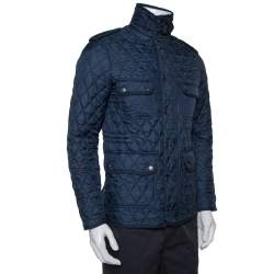 Pre Owned Burberry Brit Navy Blue Synthetic Diamond Quilted Zipper Front Jacket XS