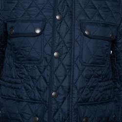 Pre Owned Burberry Brit Navy Blue Synthetic Diamond Quilted Zipper Front Jacket XS