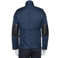 Pre Owned Burberry Brit Navy Blue Synthetic Diamond Quilted Zipper Front Jacket XS