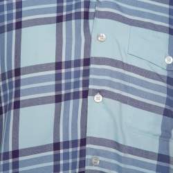 مملوكة مسبقًا قميص بربري قطن أزرق كاروهات بأزرار أمامية مقاس متوسط - ميديوم