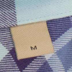 مملوكة مسبقًا قميص بربري قطن أزرق كاروهات بأزرار أمامية مقاس متوسط - ميديوم