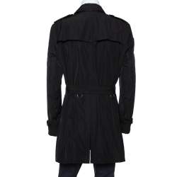 Pre Owned Burberry Black Synthetic Double Breasted Belted Trench Coat XXL