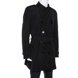 Pre Owned Burberry Black Synthetic Double Breasted Belted Trench Coat XXL