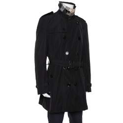 Pre Owned Burberry Black Synthetic Double Breasted Belted Trench Coat XXL