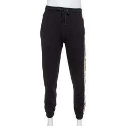 Pre Owned Burberry Black Cotton Vintage Check Logo Side Stripe Detail Joggers XS