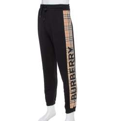 Pre Owned Burberry Black Cotton Vintage Check Logo Side Stripe Detail Joggers XS